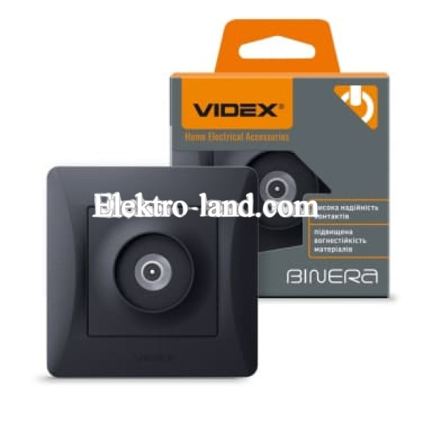 Розетка TV телевизионная одинарная черный графит Videx Binera 